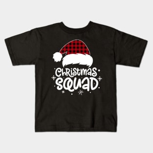 Christmas Squad Buffalo Plaid Santa Hat Family Matching Pajama Kids T-Shirt